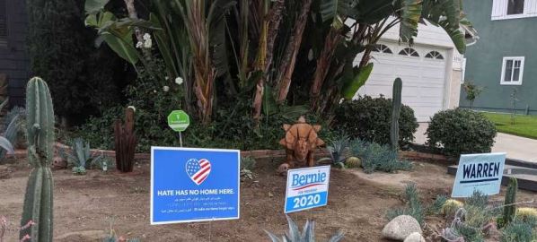  Warren and Sanders signs outside a home in Burbank, California