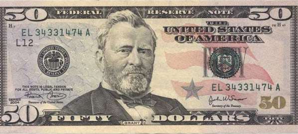 $50 bill featuring the 18th president Ulysses S. Grant