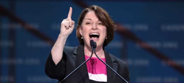 Amy Klobuchar speaking at the 2019 California Democratic Party State Convention.