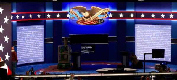 Debate stage before Presidential candidates take their podiums.