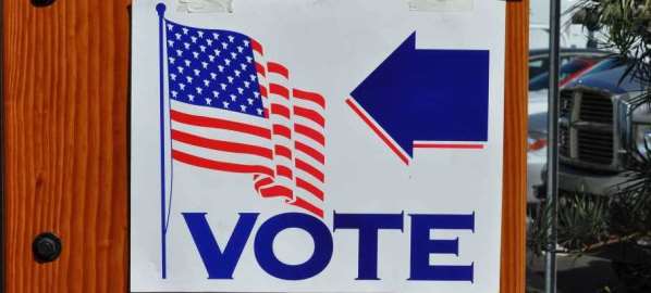 Sign indicated a voting location.