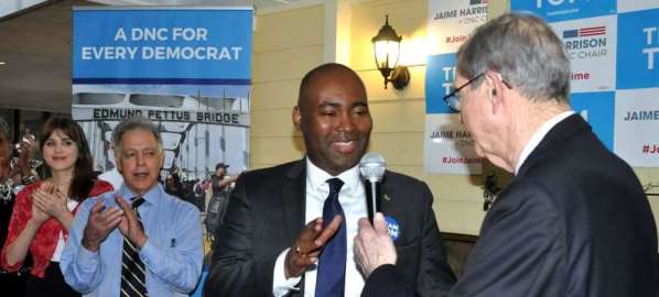 Jaime Harrison speaking at a DNC event.