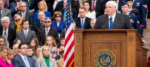 West Virginia Governor Jim Justice speaking at his inauguration. 