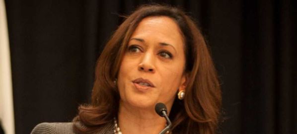 Kamala Harris delivering remarks on the 50th Anniversary of the Civil Rights Act.