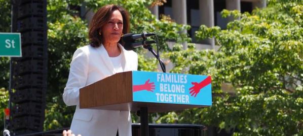 Kamala Harris speaking at L.A.'s Families Belong Together March