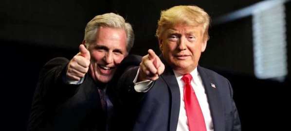 Kevin McCarthy and Donald Trump at a campaign rally.