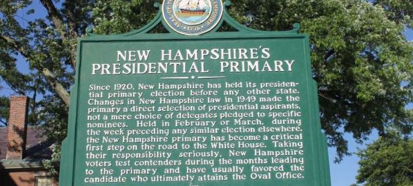 Placard commemorating the history behind New Hampshire's first-in-the-nation primary. 